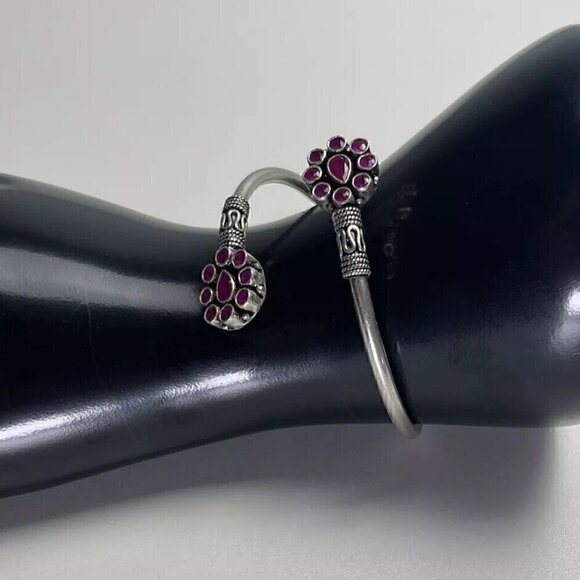 NATIVE AMERICAN 925 STERLING SILVER Navajo Stamped BRACELET Pink/Ruby - Picture 2 of 10